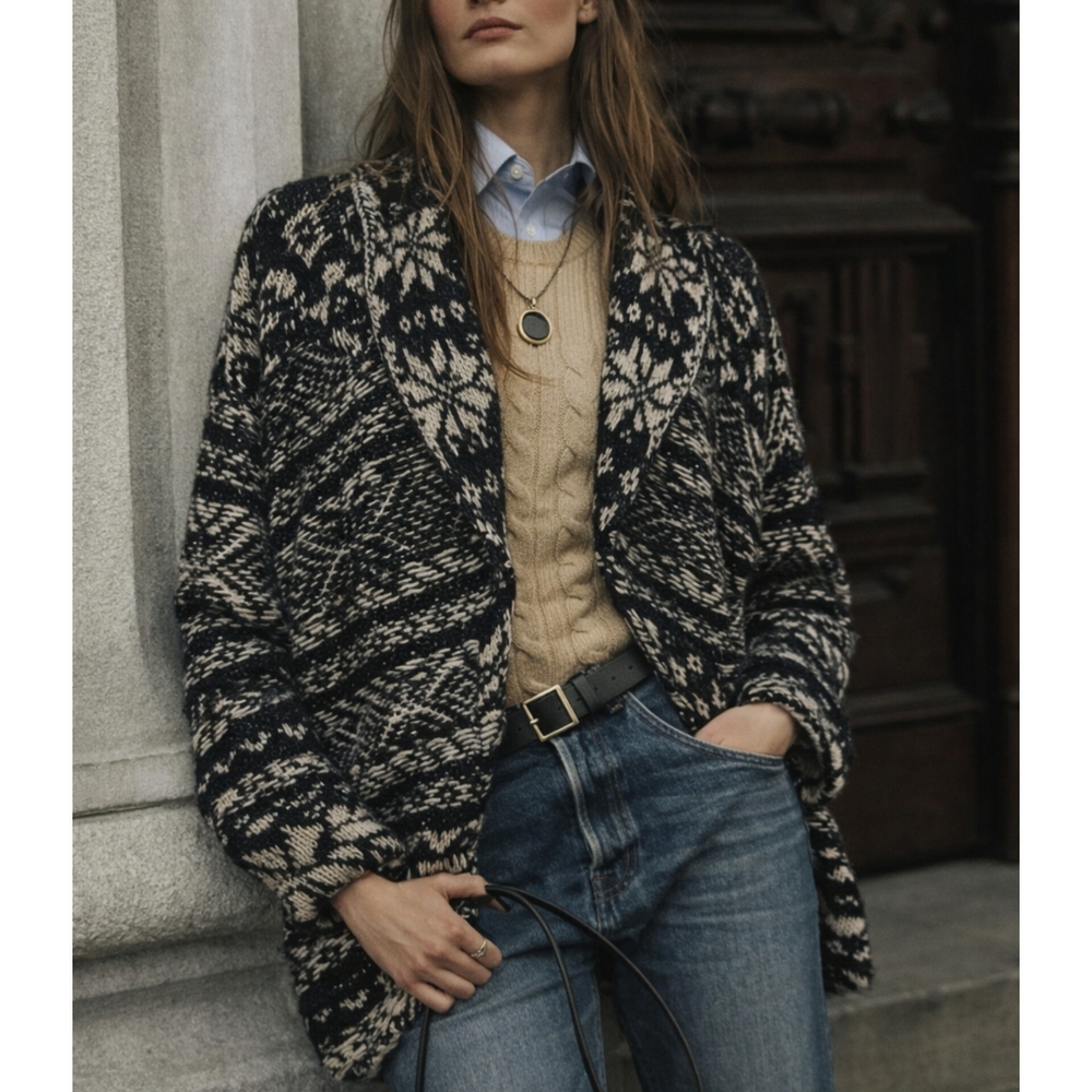 Free People Hidden Snowflake Oversize Cardigan XS Wool Boho